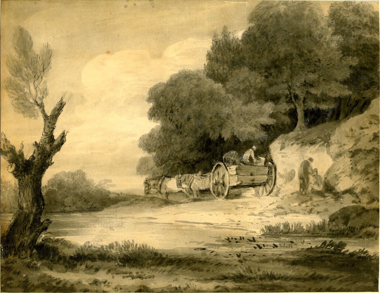 Figuras con carro al borde de la carretera dibujo de Thomas Gainsborough de Thomas Gainsborough