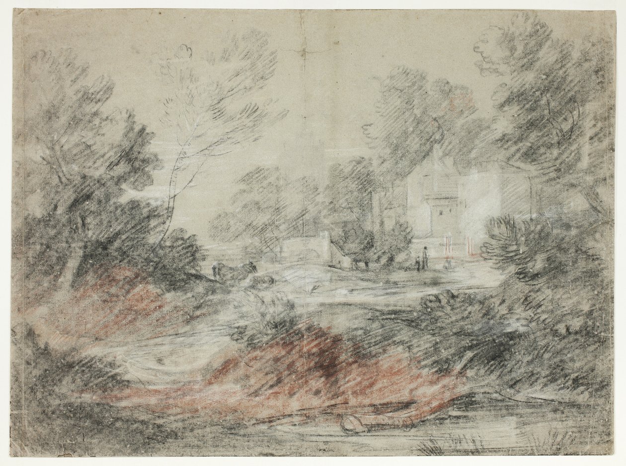 Paisaje con edificios junto a un arroyo de Thomas Gainsborough