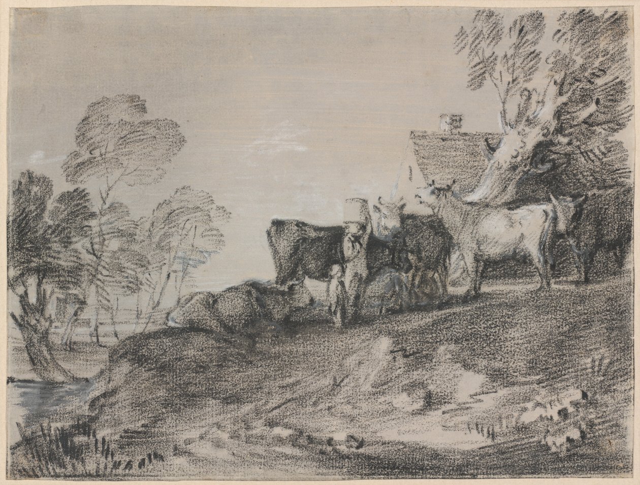 Paisaje con ganado junto a una cabaña de Thomas Gainsborough