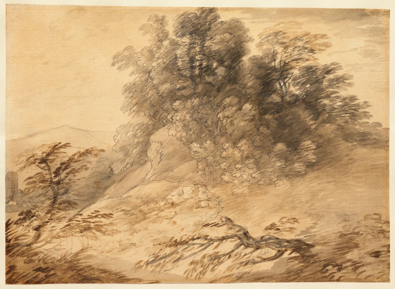 Landschaft mit einer Baumgruppe auf einem Hügel de Thomas Gainsborough