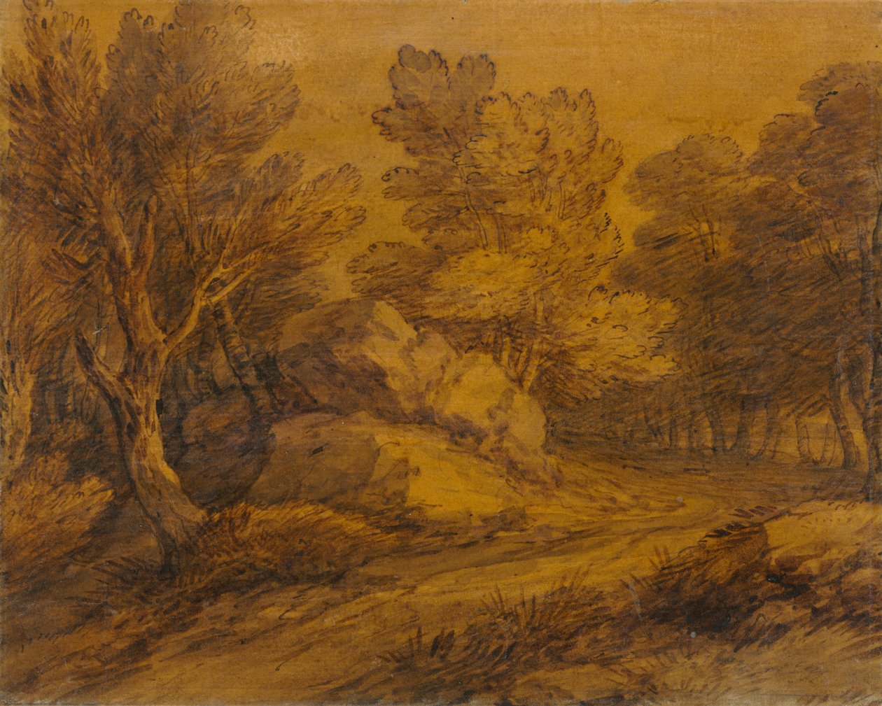 Escena con un camino serpenteando a través de un bosque, c. 1770 de Thomas Gainsborough