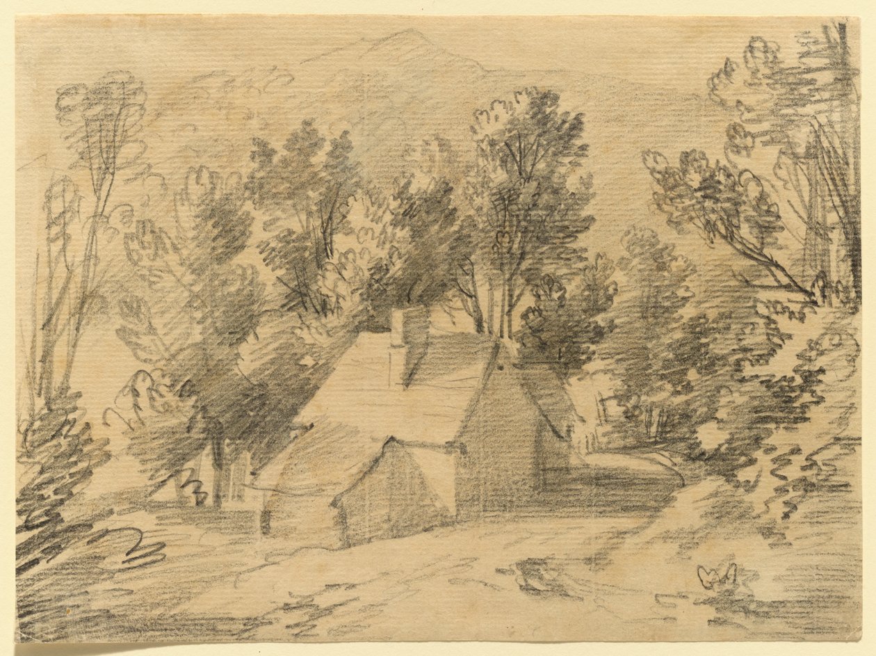 Estudio de una casa y un cobertizo en un valle boscoso de Thomas Gainsborough