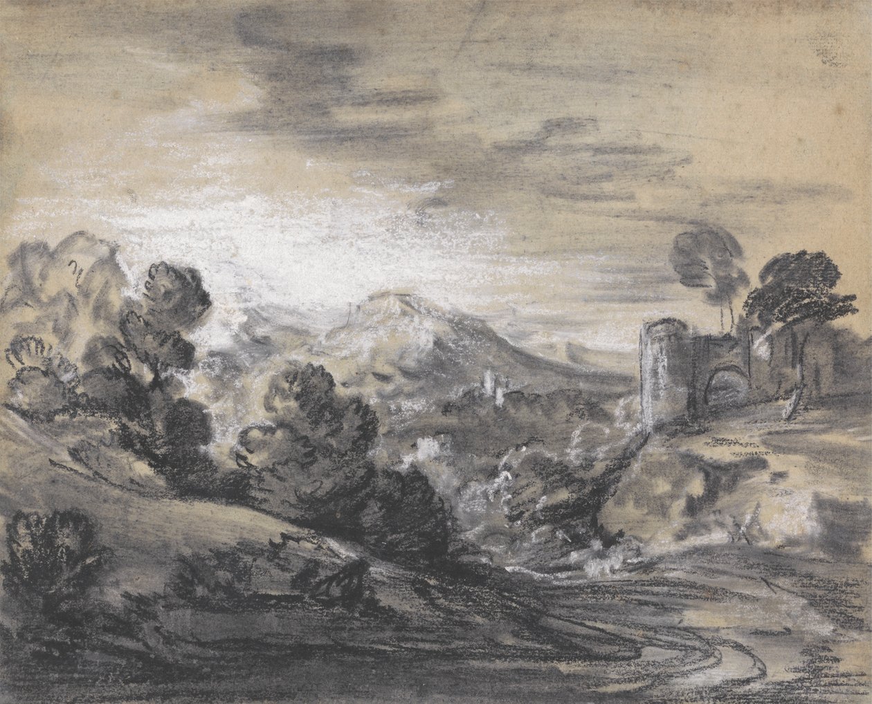 Paisaje boscoso con castillo de Thomas Gainsborough
