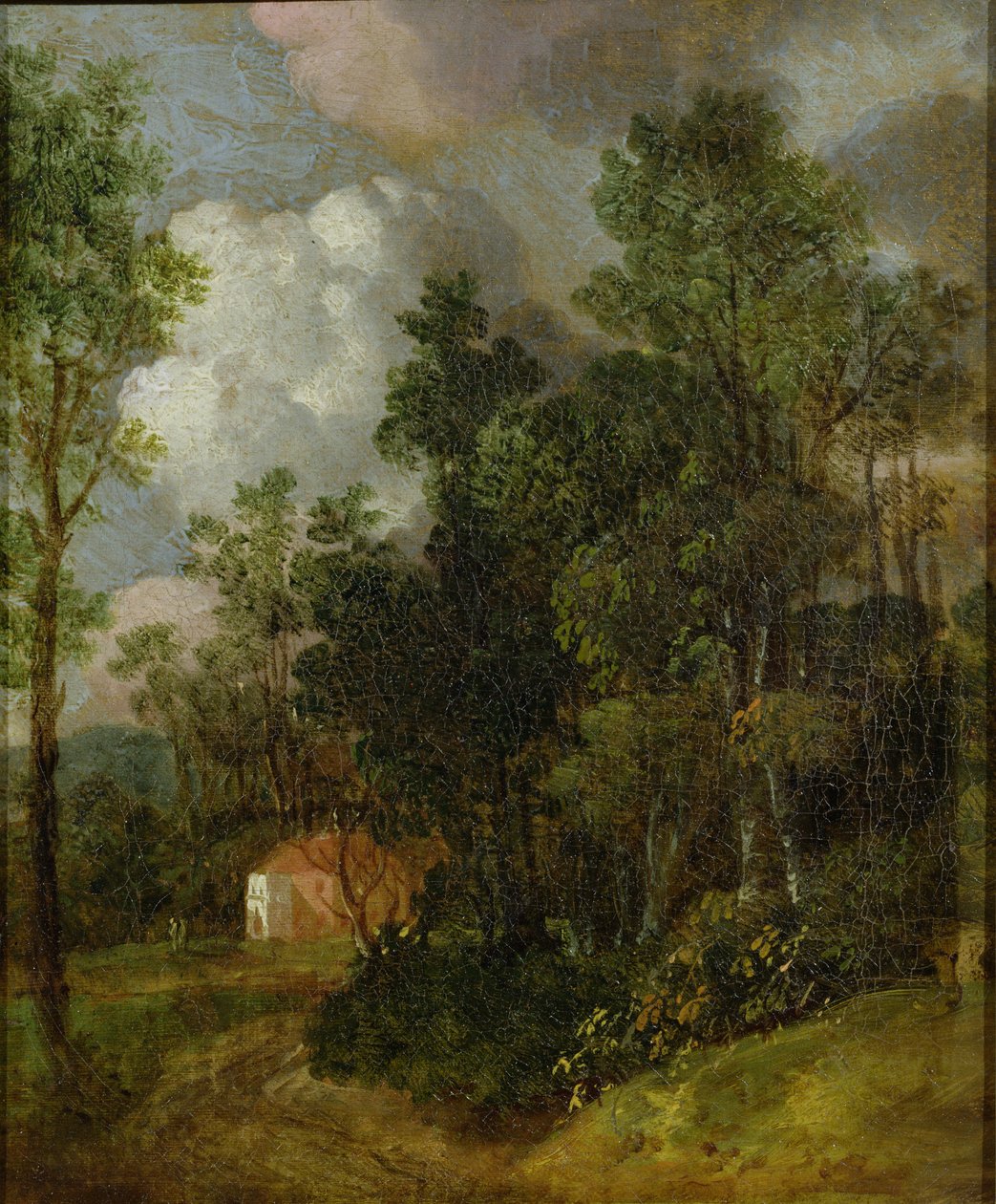 Paisaje boscoso con casa de campo y dos figuras, c.1752 de Thomas Gainsborough