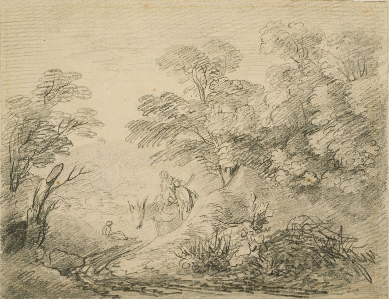 Paisaje boscoso con burro y figuras, c.1759 de Thomas Gainsborough