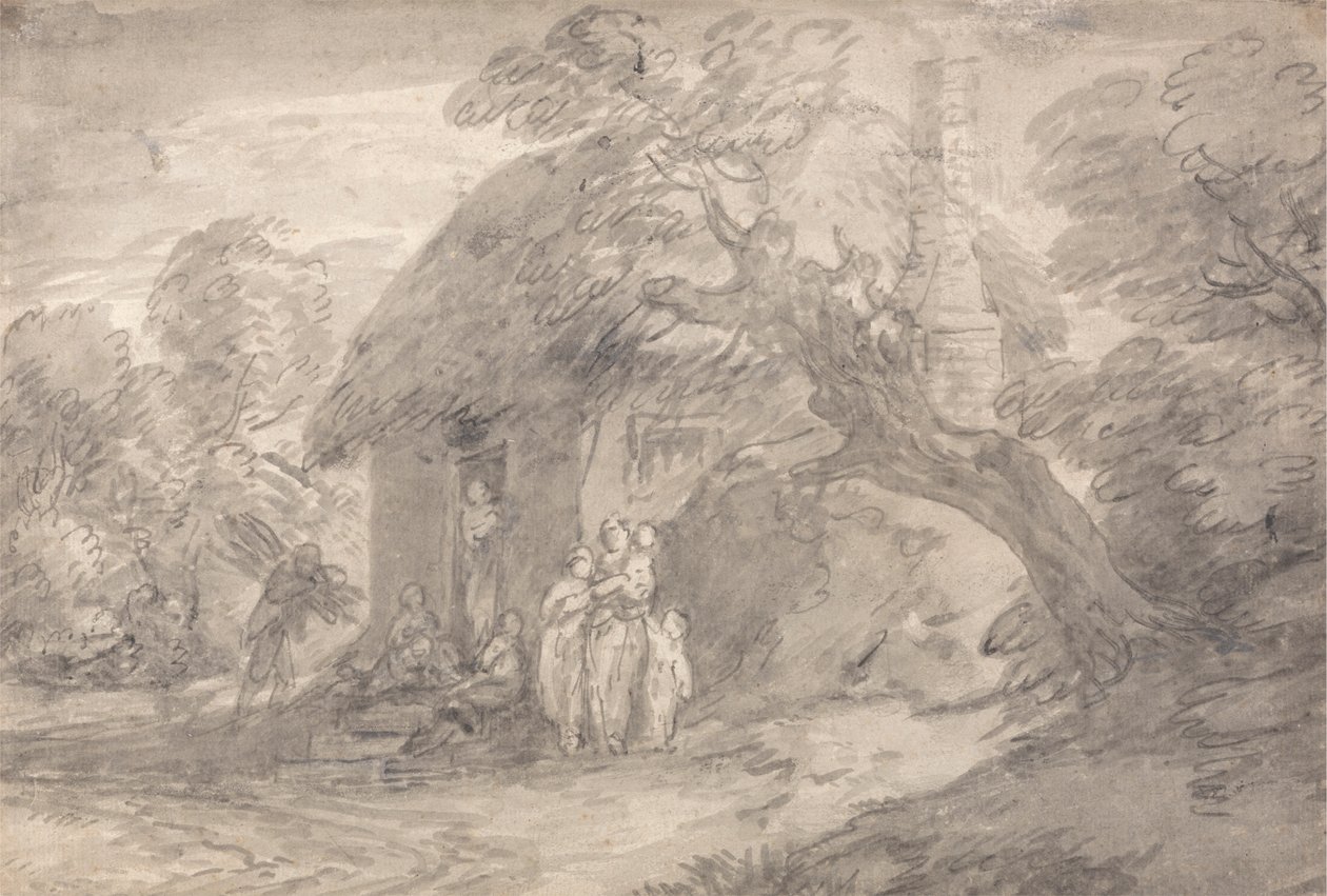 Paisaje boscoso con figuras ante la puerta de una cabaña de Thomas Gainsborough