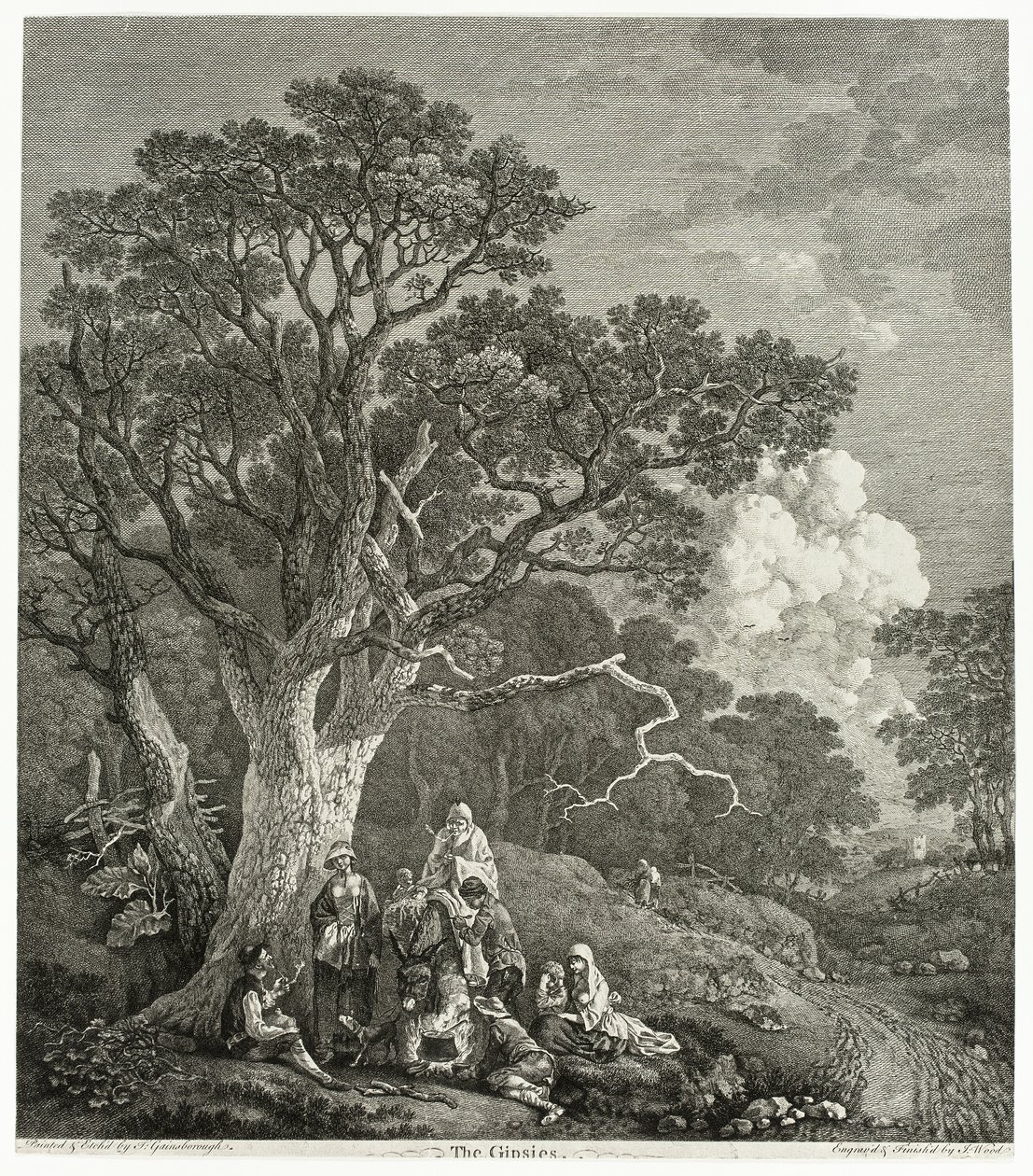 Paisaje boscoso con gitanos reunidos alrededor de un fuego de Thomas Gainsborough