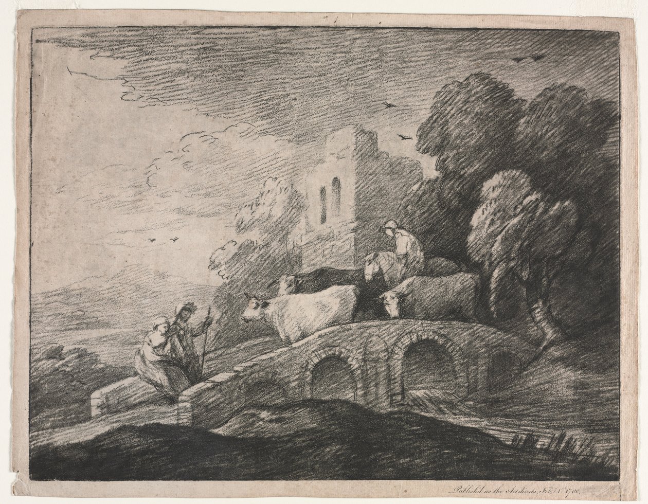Paisaje boscoso con pastores conduciendo ganado, 1779-1780 de Thomas Gainsborough
