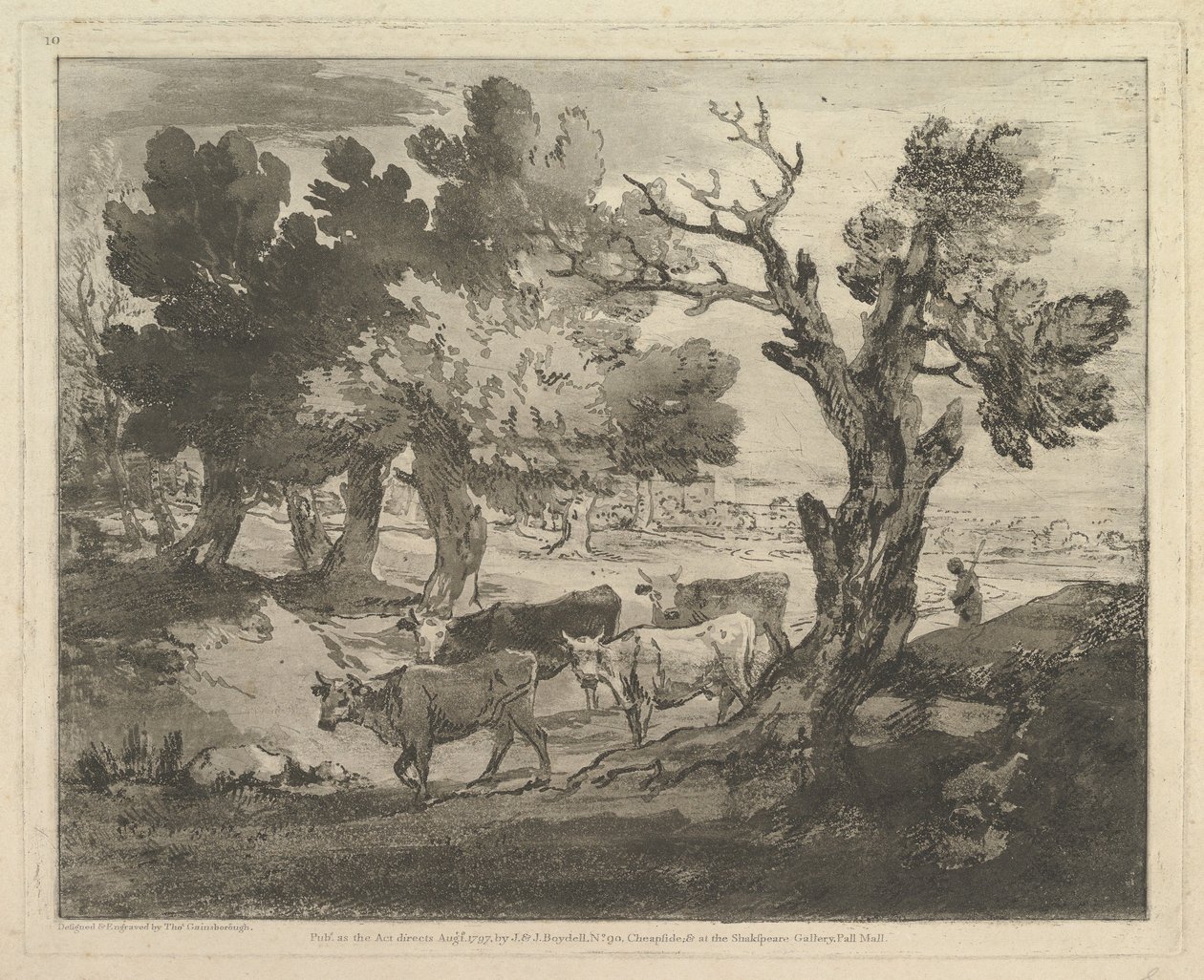 Paisaje boscoso con pastores y vacas, 1 de agosto de 1797 de Thomas Gainsborough