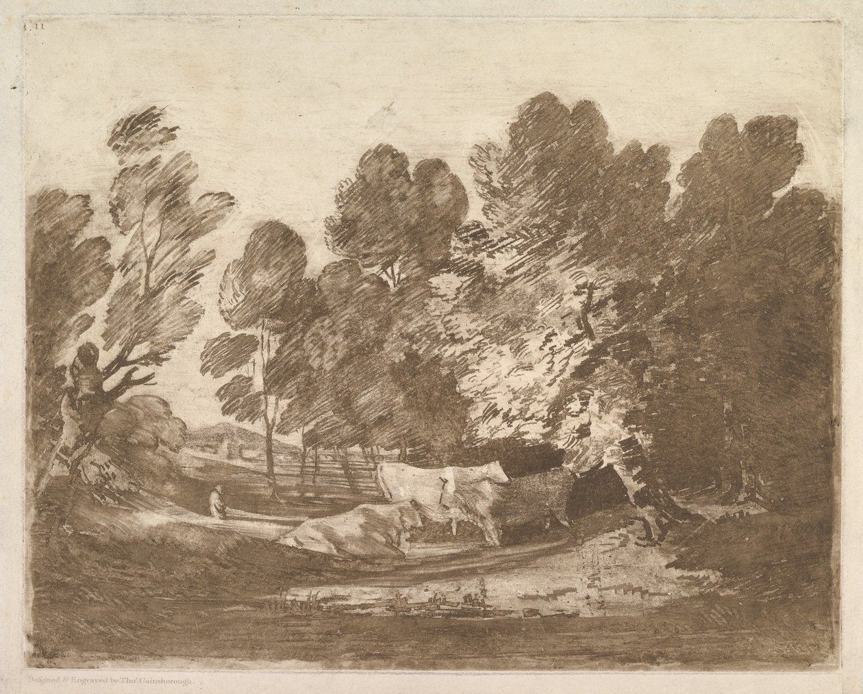 Paisaje boscoso con pastores y vacas, 1 de agosto de 1797 de Thomas Gainsborough