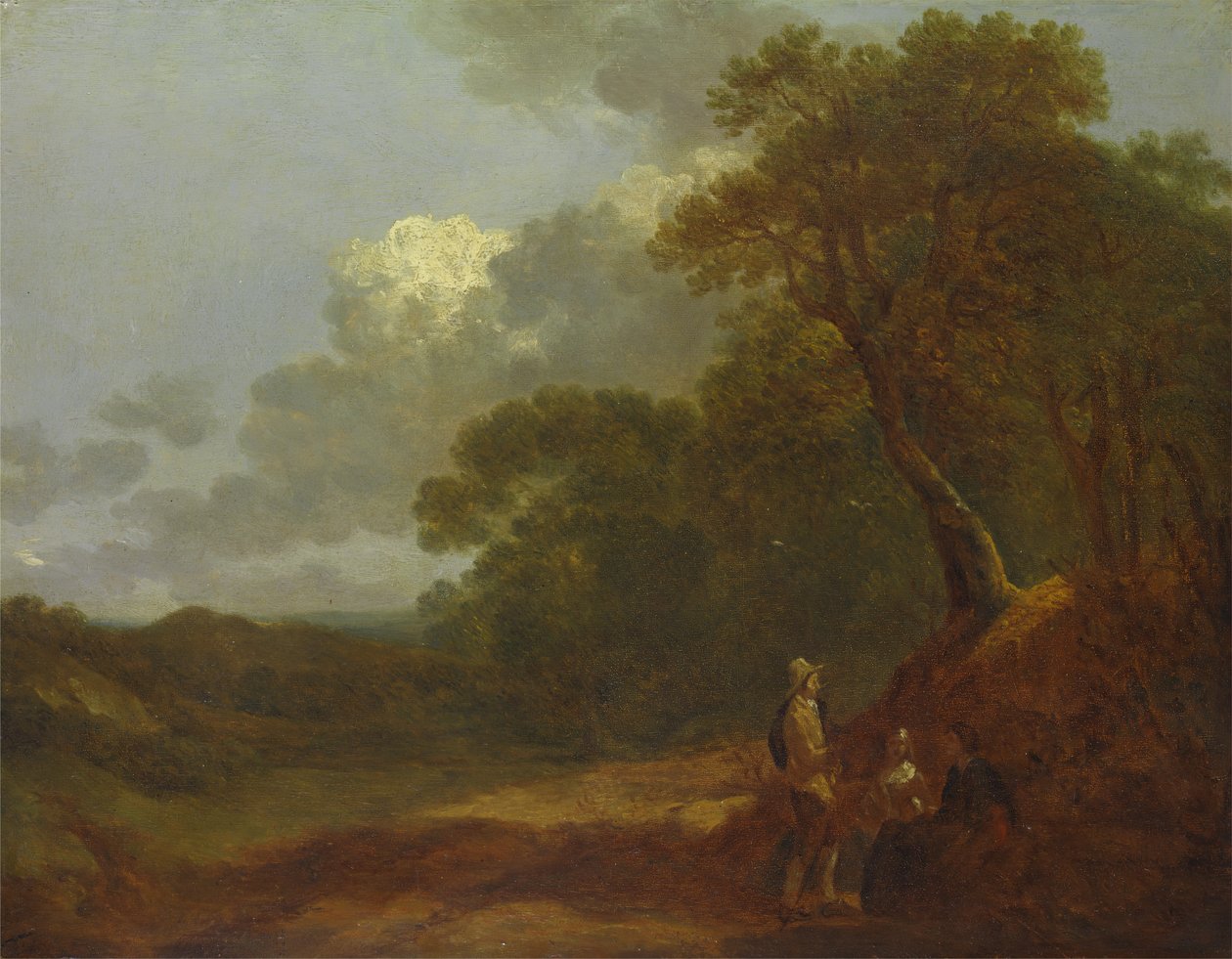 Paisaje boscoso con un hombre hablando con dos mujeres sentadas, ca. 1745 de Thomas Gainsborough