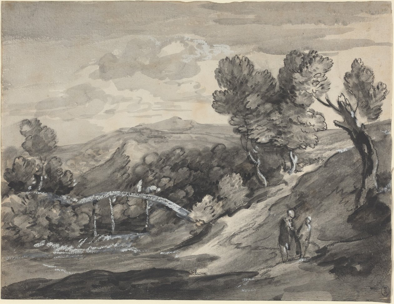 Paisaje boscoso de tierras altas con un puente de Thomas Gainsborough