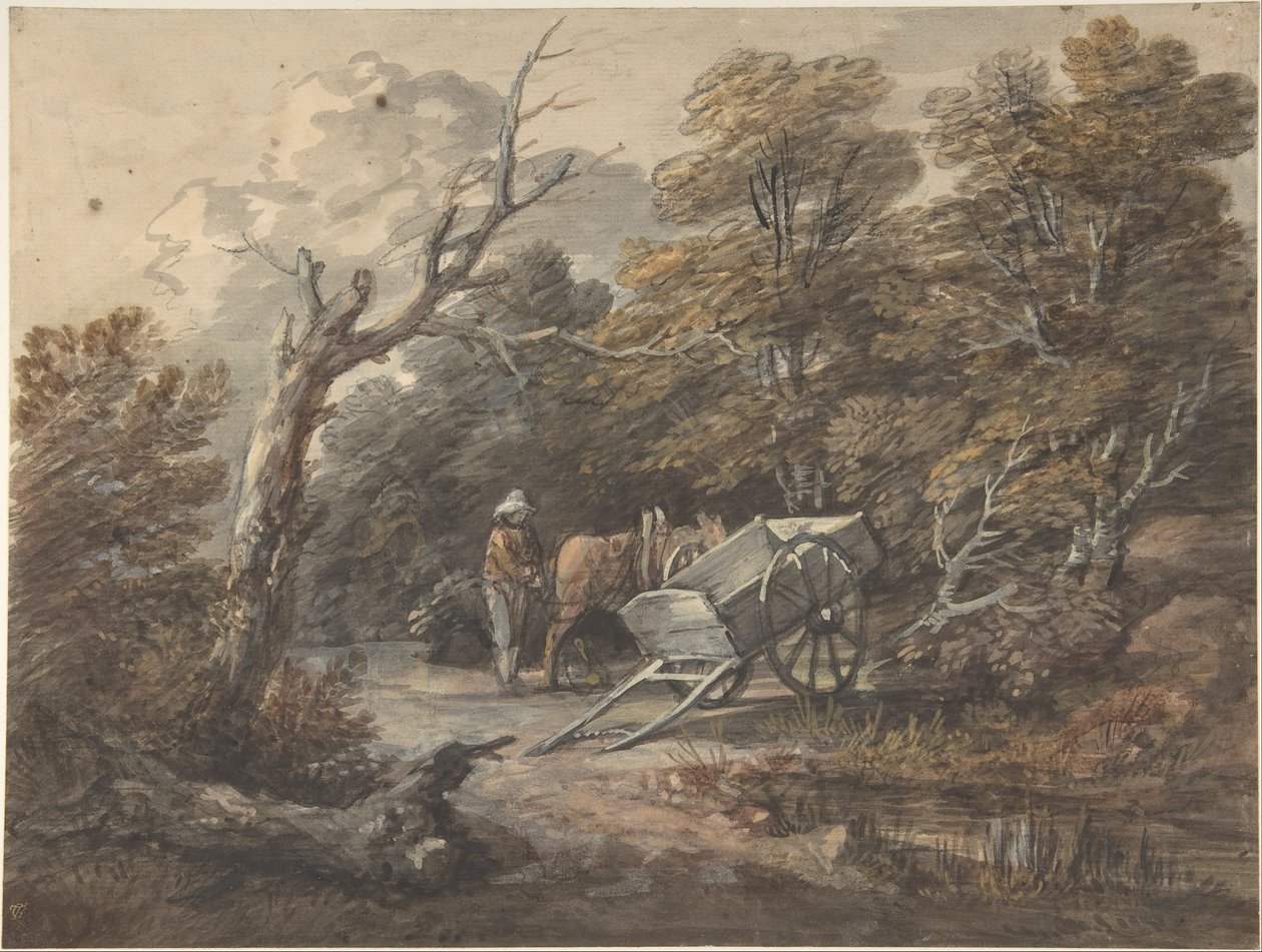 Escena de bosque con un campesino, un caballo y un carro de Thomas Gainsborough