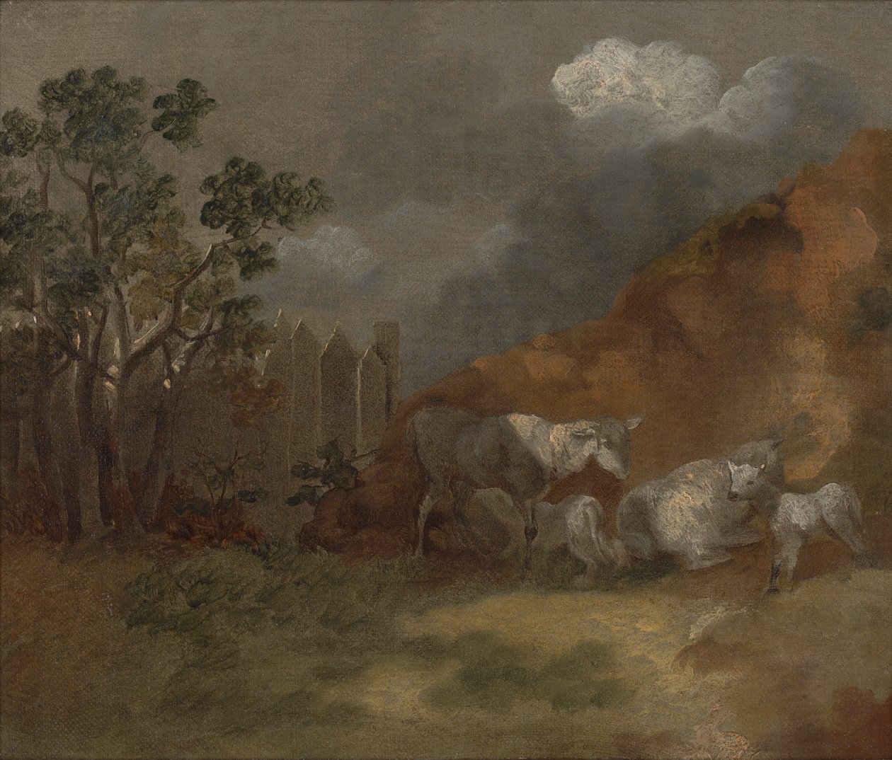 Ovejas y corderos junto a una valla de Thomas Gainsborough RA