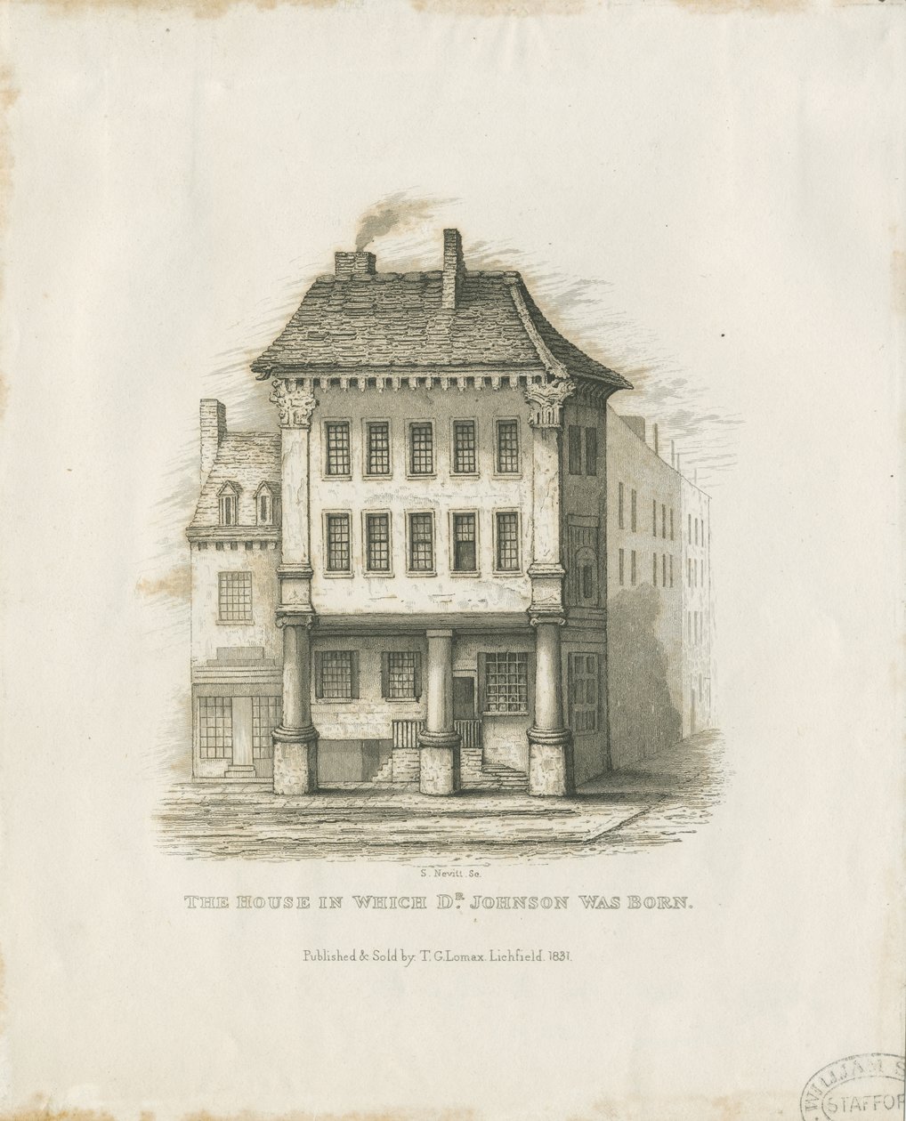 Lichfield - Lugar de nacimiento del Dr. Johnson: grabado (vignetted), nd [c 1831] de Thomas George Lomax