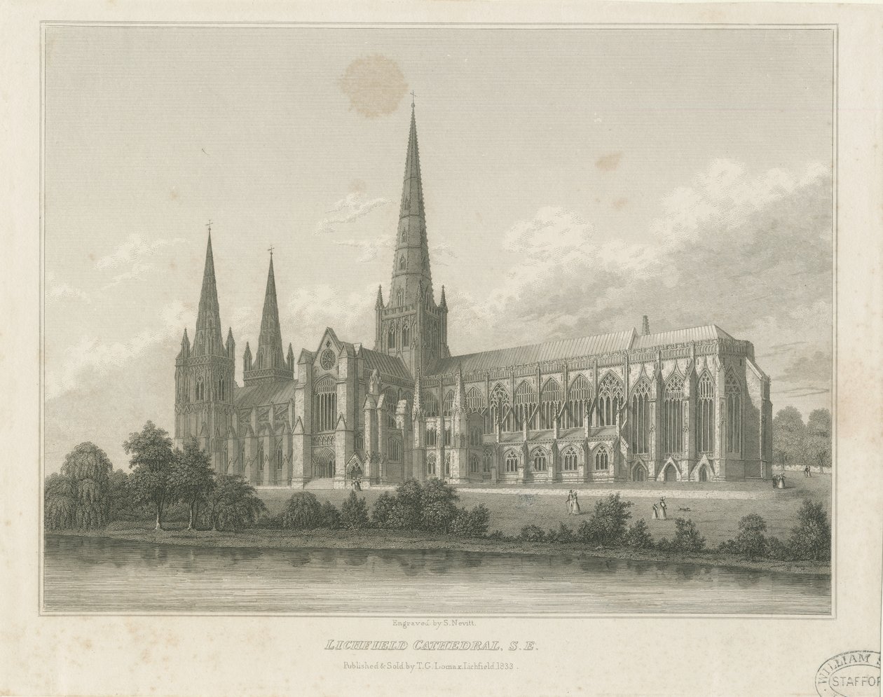 Catedral de Lichfield - Vista Sureste: grabado, nd [c 1833] de Thomas George Lomax