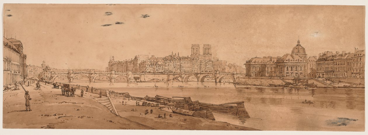Una selección de veinte de las vistas más pintorescas de París: Vista del Pont Neuf, parte del Louvre, Notre Dame y el Colegio de las Cuatro Naciones de Thomas Girtin