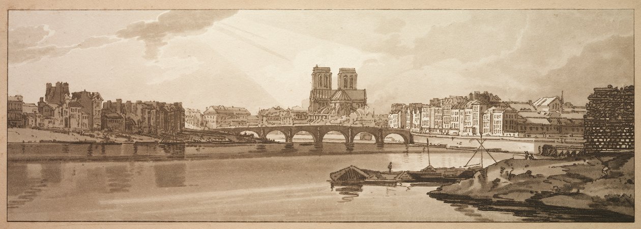 Una selección de veinte de las vistas más pintorescas de París: Vista del Pont de la Tournelle y Notre Dame tomadas desde el Arsenal de Thomas Girtin