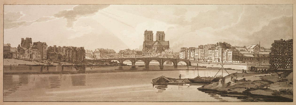 Una Selección de Veinte de las Vistas Más Pintorescas de París: Vista del Pont de la Tournelle..., 1802 de Thomas Girtin