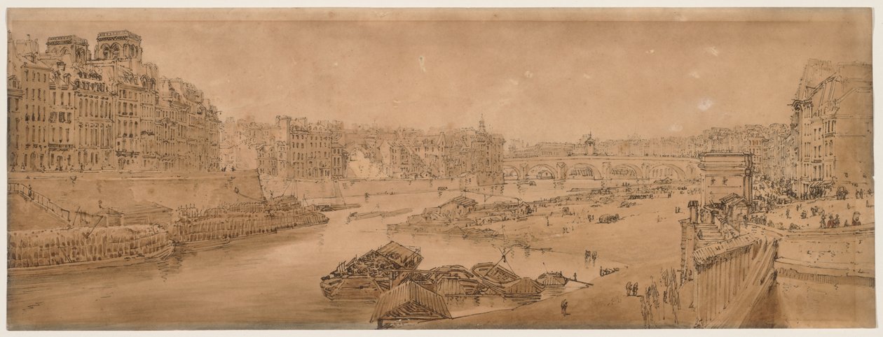 Una Selección de Veinte de las Vistas Más Pintorescas en París: Vista de la Ciudad con el Louvre tomada desde el Pont Marie de Thomas Girtin