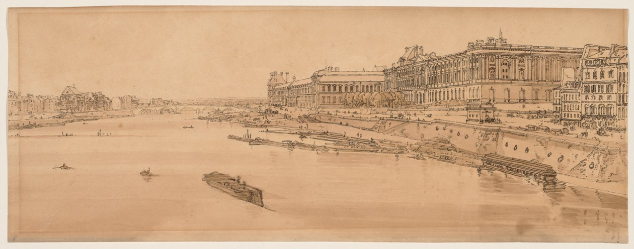 Una selección de veinte de las vistas más pintorescas de París: Vista del Louvre y el Puente de las Tullerías tomada desde el Pont Neuf de Thomas Girtin