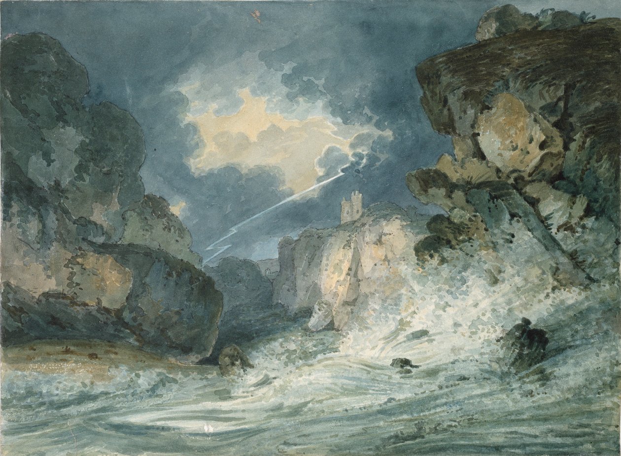 Castillo de Dunstanburgh, Northumberland, en una tormenta de Thomas Girtin