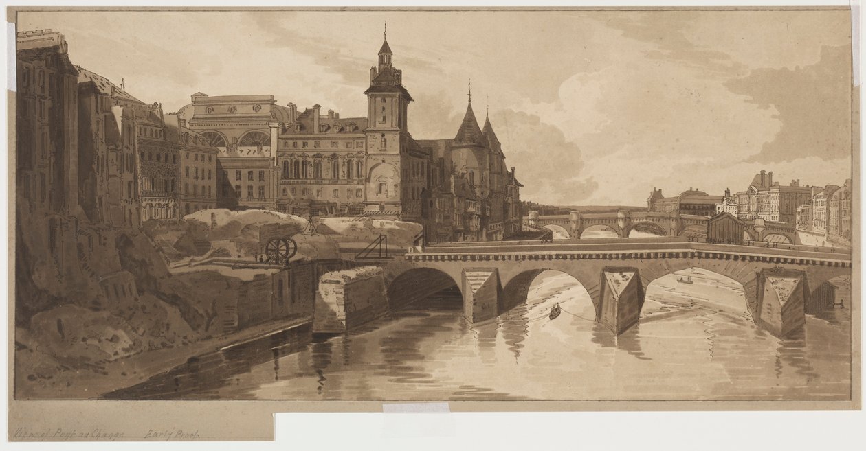 Selección de Veinte de las Vistas Más Pintorescas de París: Vista del Pont au Change, 1802 de Thomas Girtin