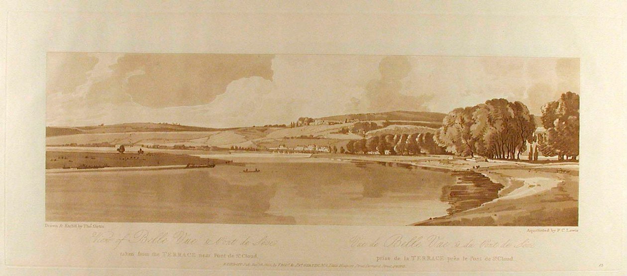 Blick auf Belle Vue & Pont du Sève von der Terrasse in der Nähe von Pont du St. Cloud de Thomas Girtin