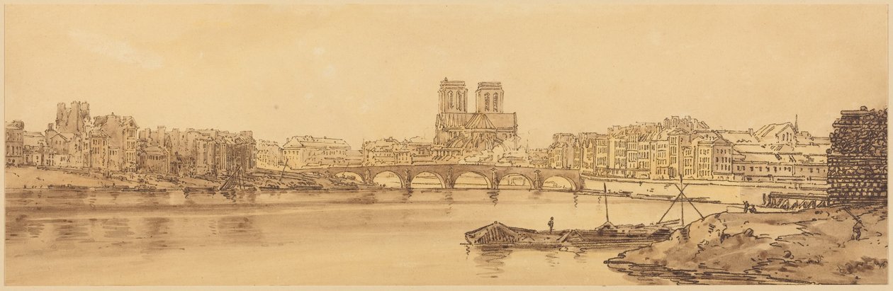 Vista del Pont de la Tournelle y Notre-Dame tomada desde el Arsenal: lámina 11 de Thomas Girtin