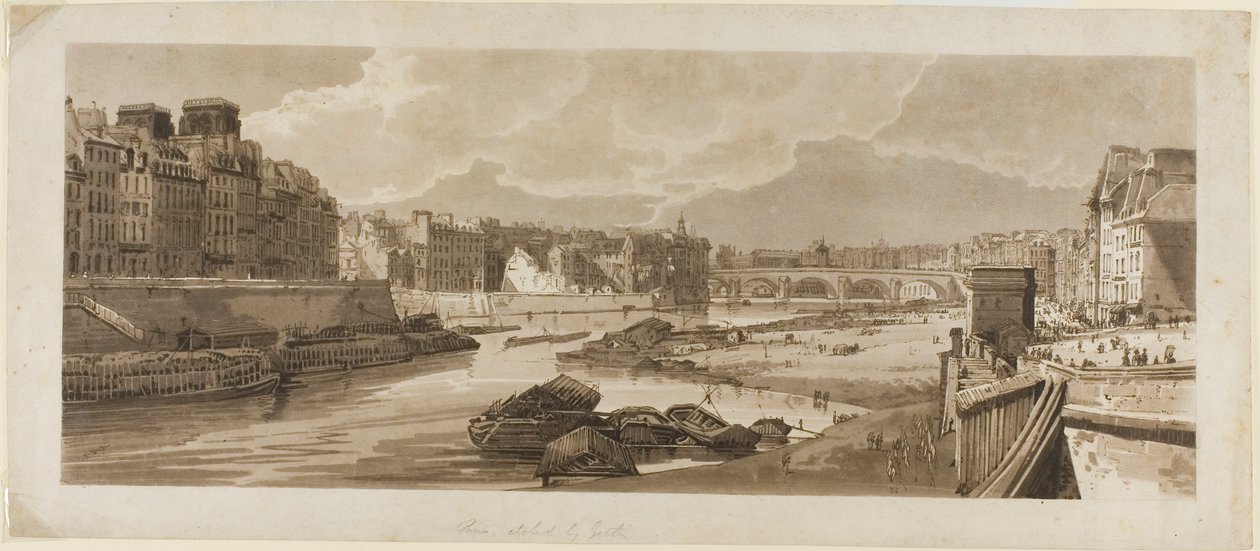 Vista de la Ciudad con el Louvre, etc., tomada desde el Pont Marie, de Una Selección de Veinte de las Vistas Más Pintorescas de París de Thomas Girtin