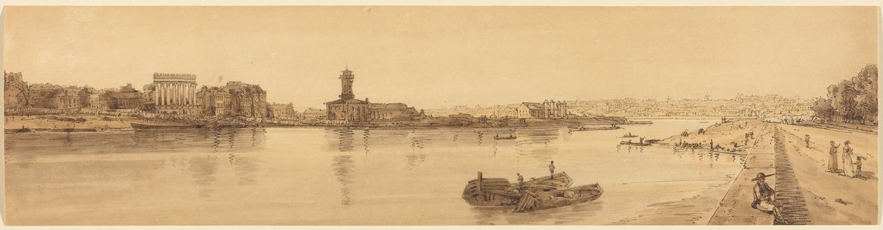 Vista del pueblo de Chaillot desde el Pont de la Concorde: lámina 17 de Thomas Girtin