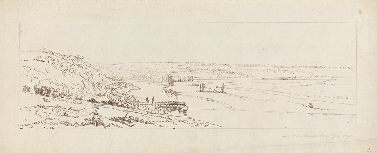 Vista de las obras hidráulicas de Marly y St. Germain-en-Laye a lo lejos. de Thomas Girtin