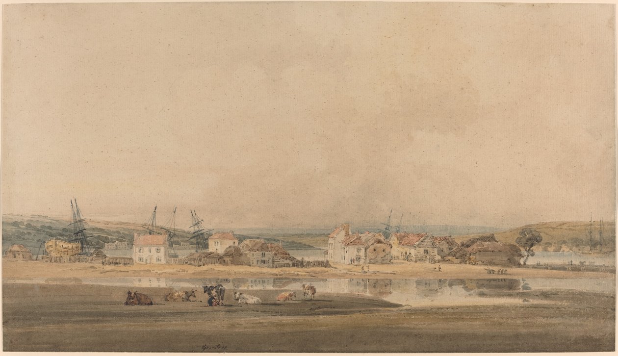 Pueblo a lo largo de un estuario en Devon de Thomas Girtin