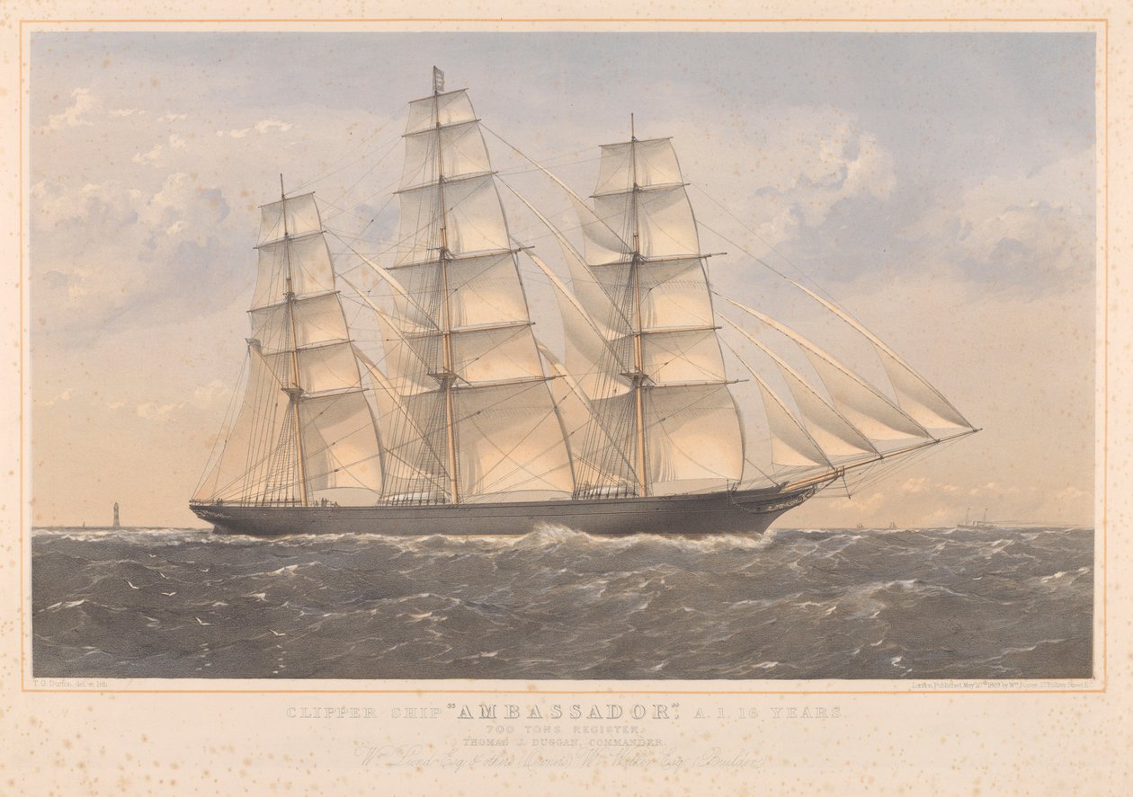 Clipper Ship Ambassador, A.1. 16 años... William Lund Esquire  others (propietarios) William Walker Esquire (constructores) de Thomas Goldsworth Dutton