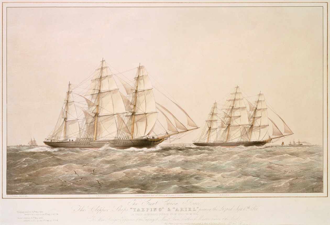 La Gran Regata de China: los barcos Clipper "Taeping" y "Ariel" pasan por Lizard el 6 de septiembre de 1866 en su viaje de regreso desde Foo-Chow-Foo. de Thomas Goldsworth Dutton