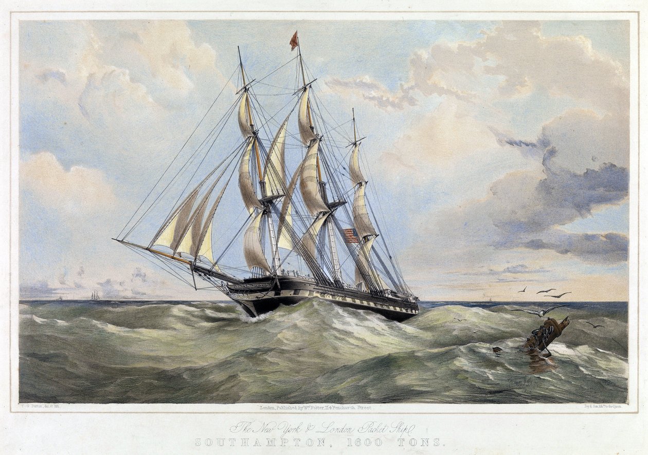 El velero de la línea New York (Estados Unidos) Londres (Inglaterra), Southampton (capacidad 1600 toneladas). Litografía en color de Thomas Goldsworth Dutton (1819-1891) de Thomas Goldsworth Dutton