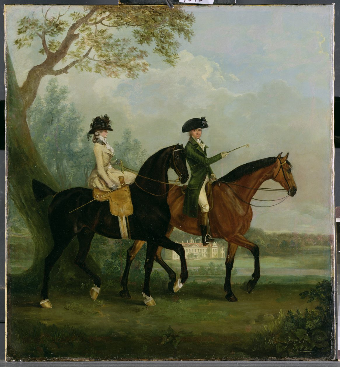La Hon. Marcia Pitt montando con su hermano, el Hon. George Pitt (luego 2º Lord Rivers) en el parque de Stratfield Saye House, 1782 de Thomas Gooch
