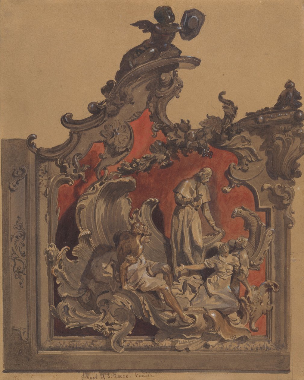 Escuela de San Rocco, Venecia: Estudio para decoración curva de Thomas Hartley Cromek