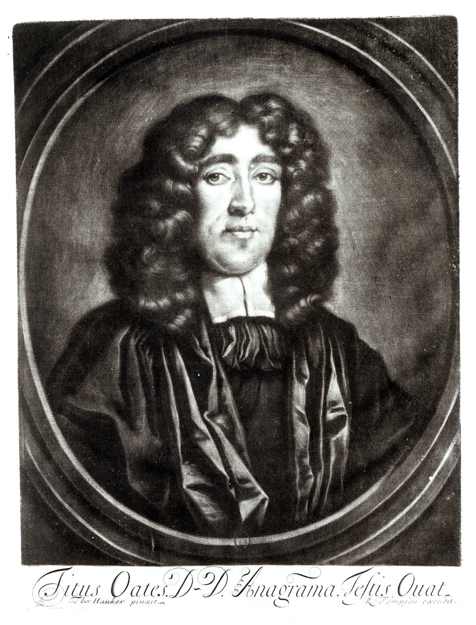 Retrato de Titus Oates grabado por R. Thompson de Thomas Hawker