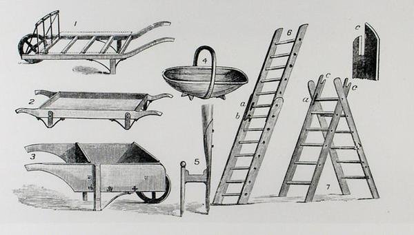 Carretillas, trug y escaleras, de 