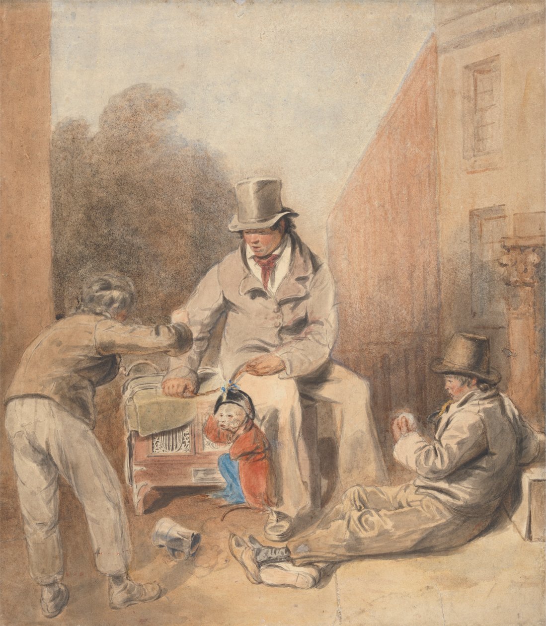 Hombre y niños con un órgano callejero y un mono de Thomas Heaphy