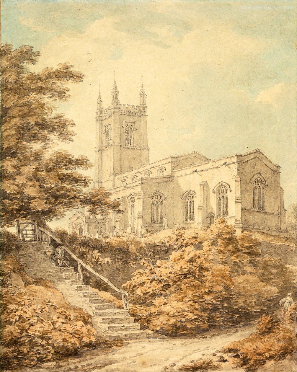 Aspecto sureste de la iglesia en Odell de Thomas Hearne