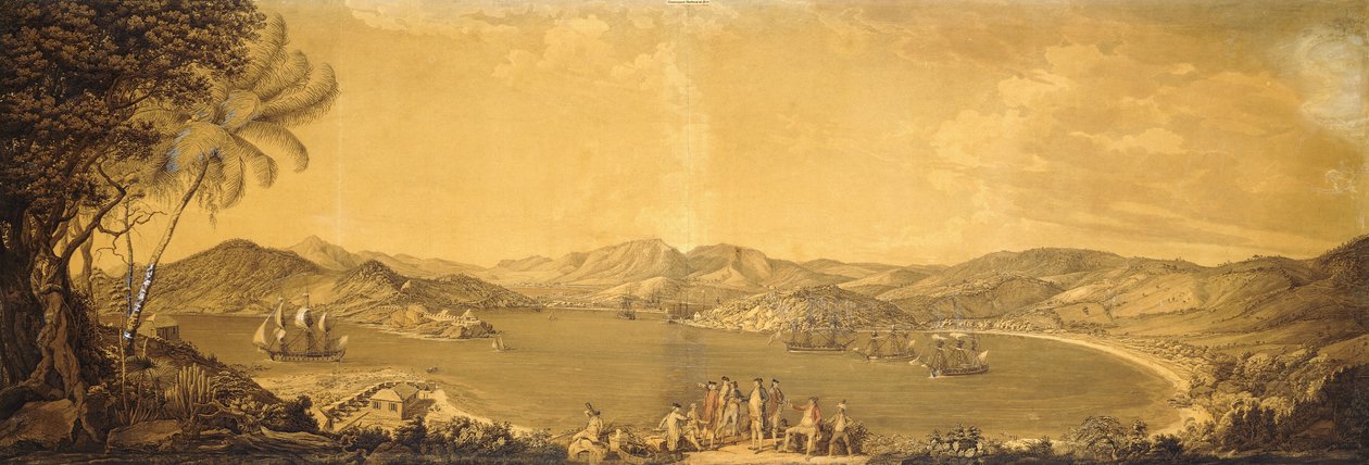 Vista de Antigua: Puerto Inglés, Bahía de Freeman y Puerto de Falmouth, Colina del Monje, etc., 1775-76 de Thomas Hearne