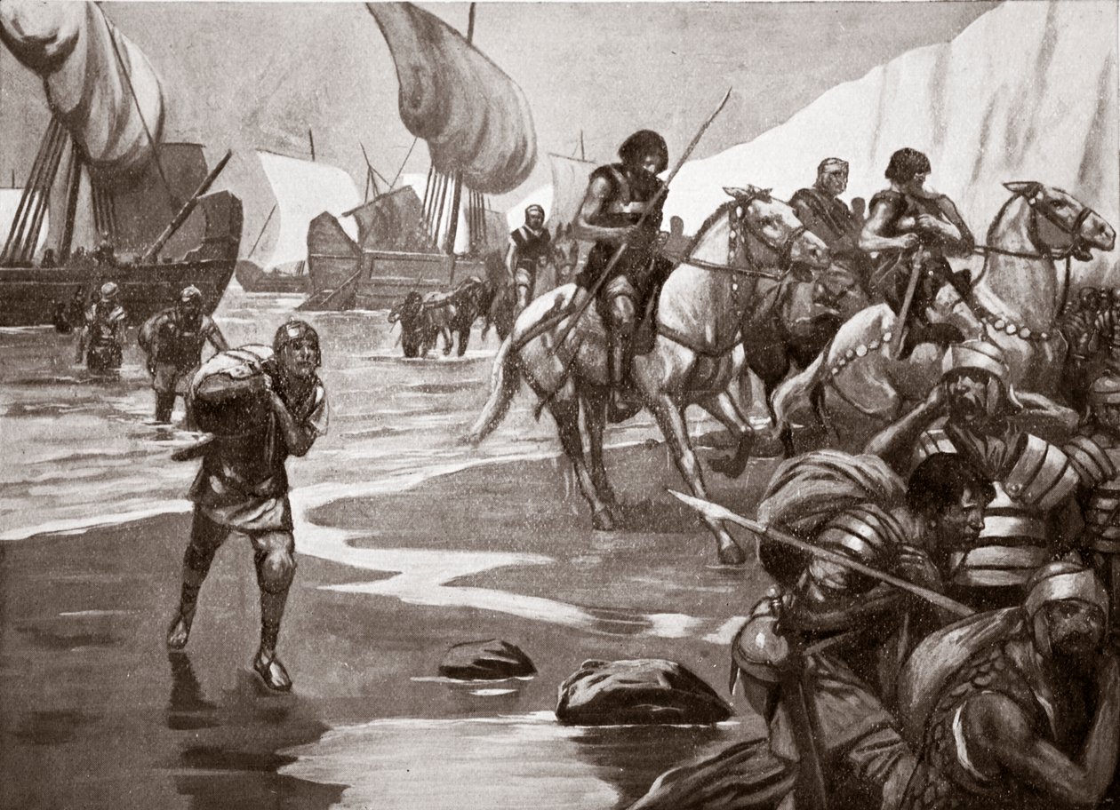 Segundo desembarco de César, 54 a.C., ilustración de "Hutchinson
