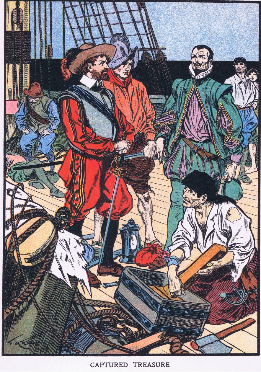 Tesoro capturado (litografía en color) de Thomas Heath Robinson