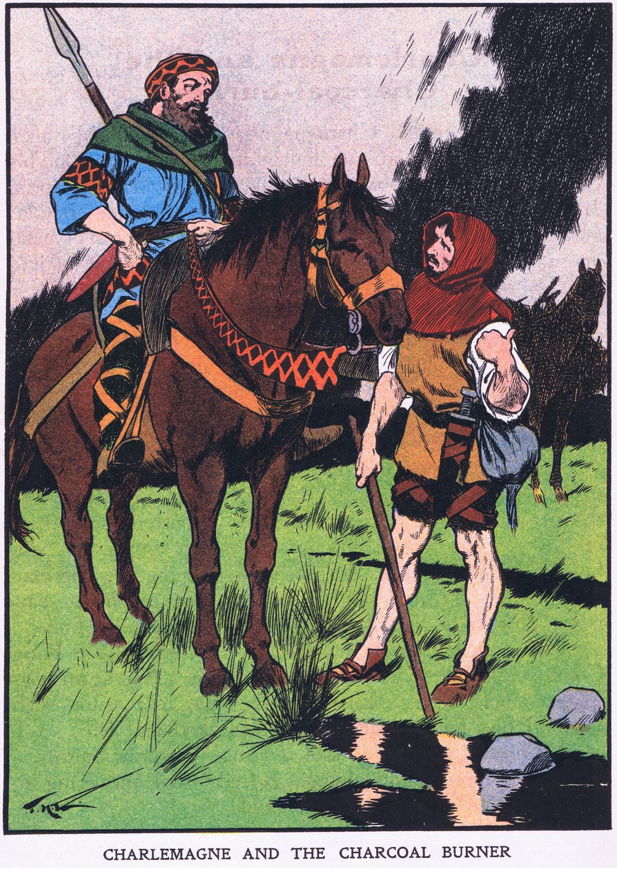 Carlomagno y el carbonero (litografía en color) de Thomas Heath Robinson