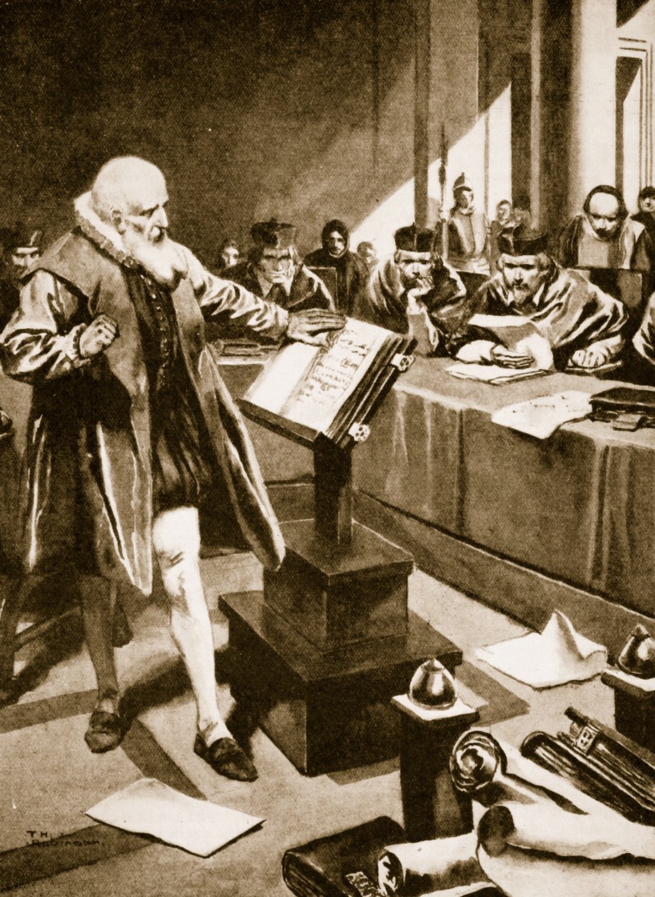 Galileo comparece ante los cardenales (litografía) de Thomas Heath Robinson