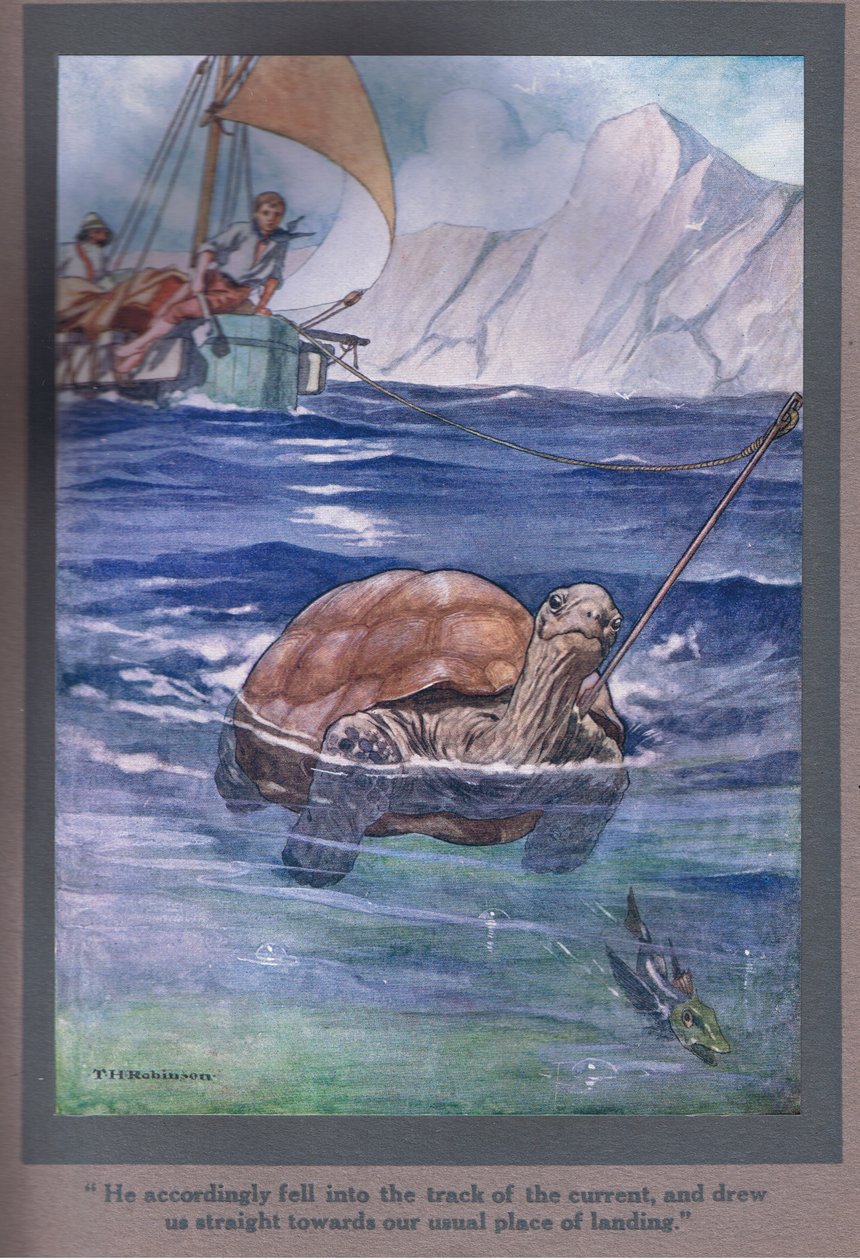 En consecuencia, cayó en la pista de la currect y nos llevó directamente hacia nuestro lugar habitual de aterrizaje (litografía en color) de Thomas Heath Robinson
