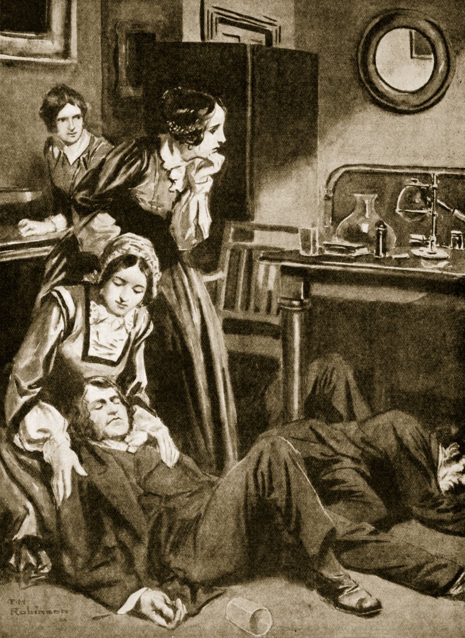 James Simpson y sus ayudantes descubren el cloroformo, noviembre de 1847 (litografía) de Thomas Heath Robinson