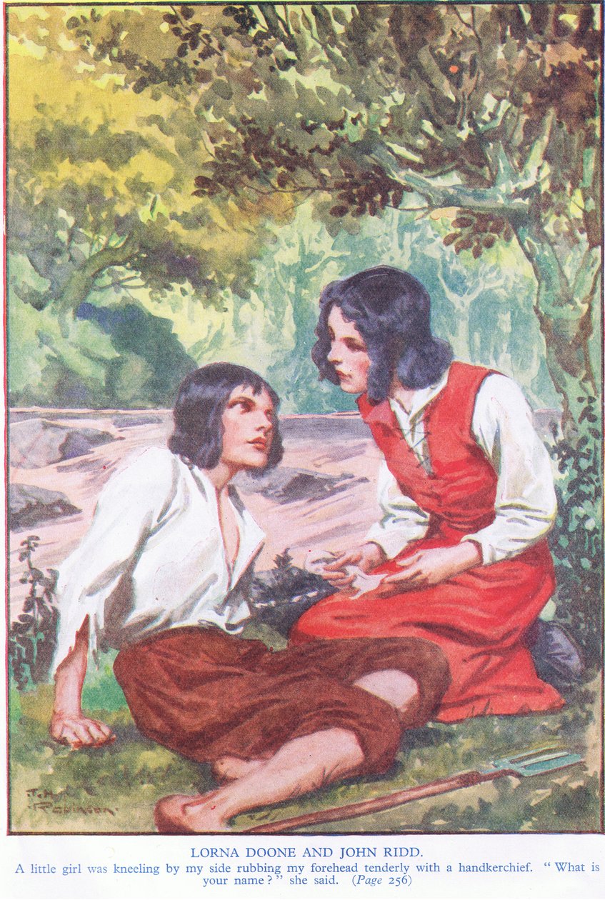 Lorna Doone y John Ridd (litografía en color) de Thomas Heath Robinson
